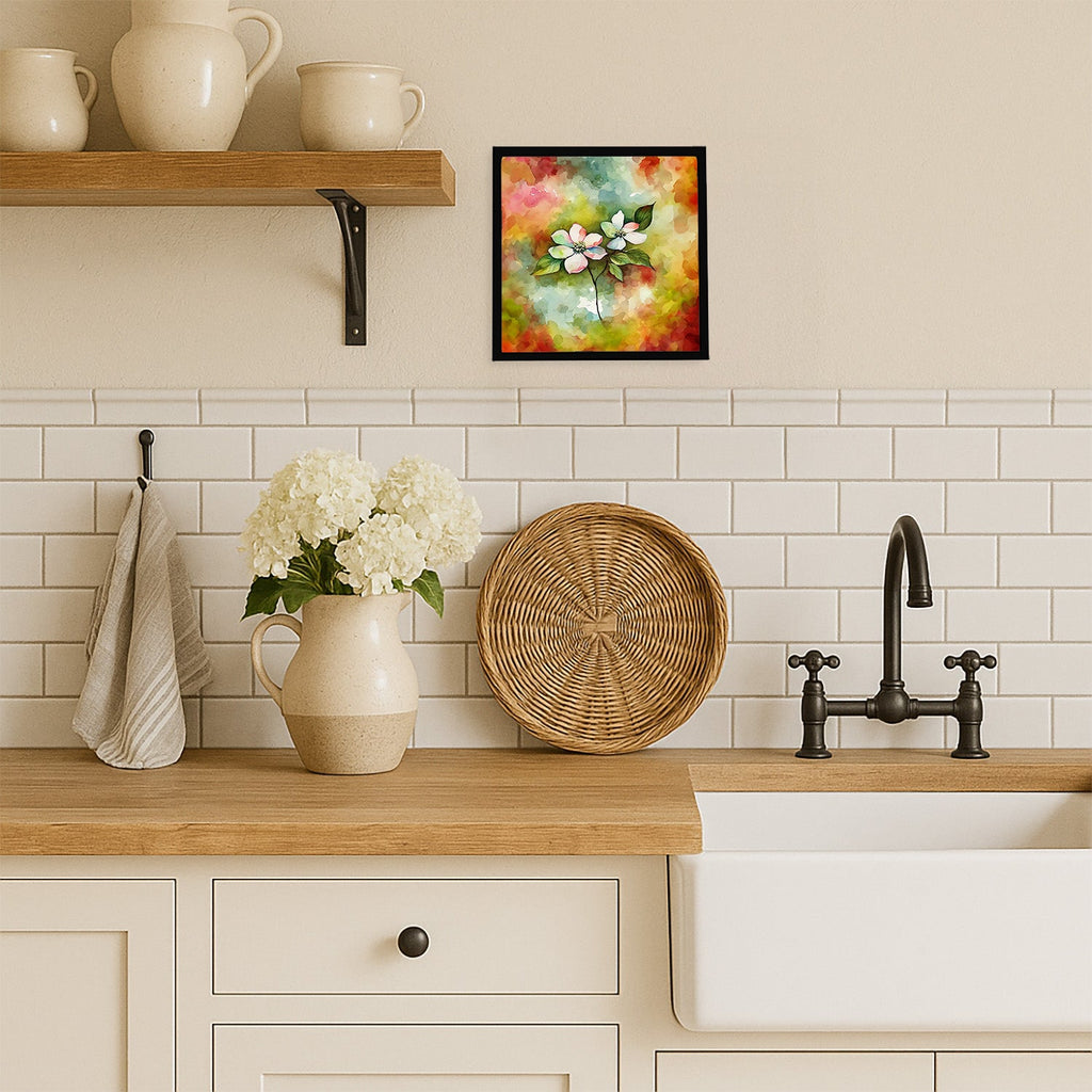 Virginia American Dogwood in Watercolor Framed Metal Print Bathroom, Kitchen, Office, Home Decor Wall Art Ready to Hang, Square, 8X8