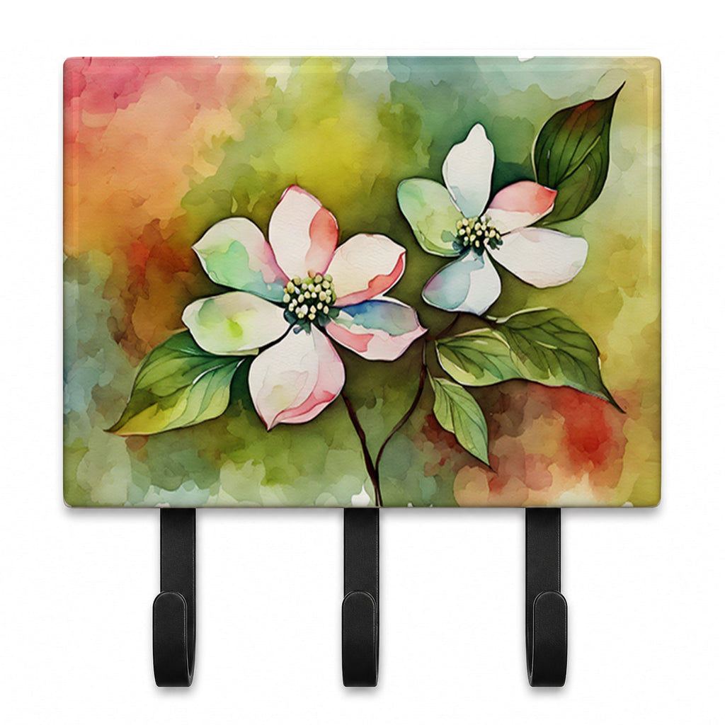 Virginia American Dogwood in Watercolor Leash or Key Holder Wall Hooks, Coat Rack Wall Mount, for Hanging Keys, Towels, Aprons, Leashes