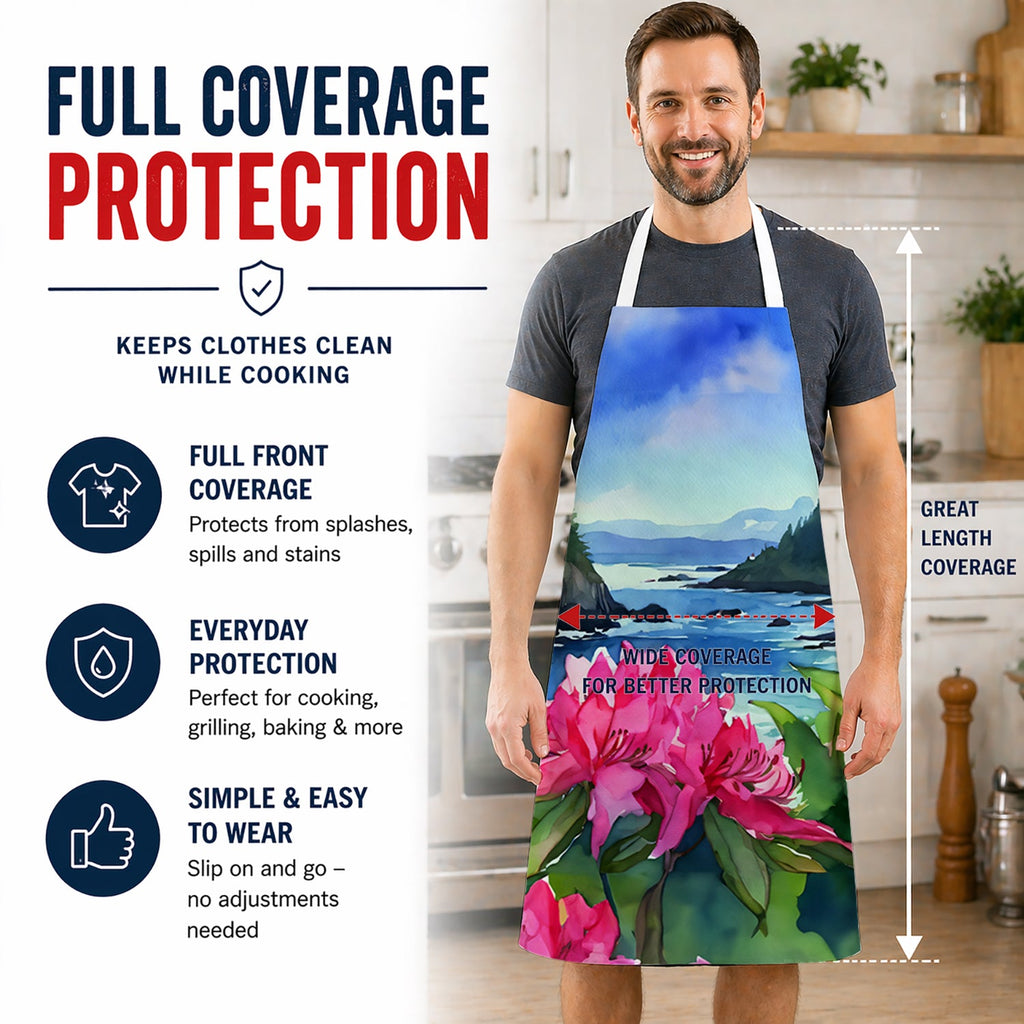 Washington Coast Rhododendrons in Watercolor Apron Cooking Kitchen Server Baking Crafts Gardening for Adult Women Men, Unisex, Large, Multicolor