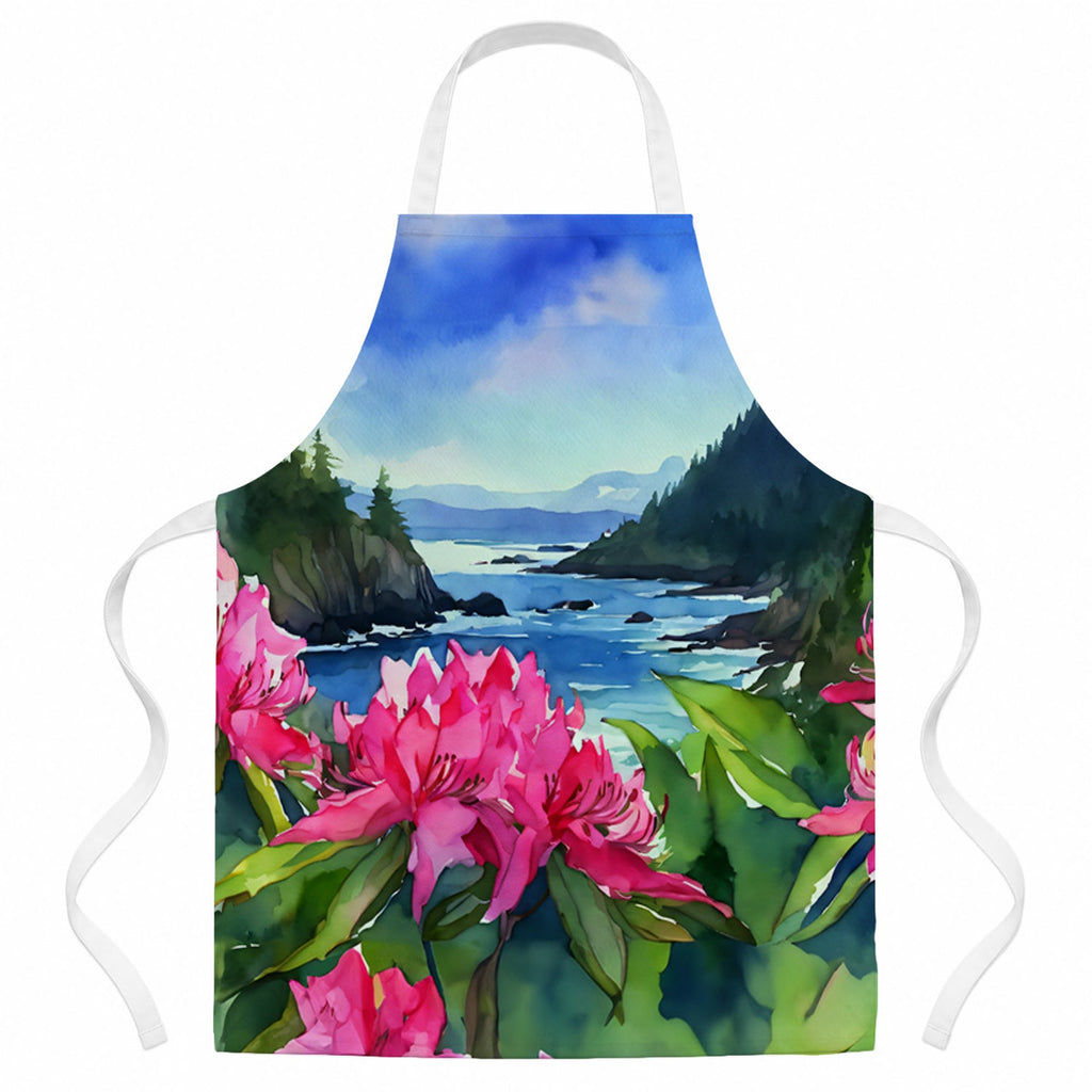 Washington Coast Rhododendrons in Watercolor Apron Cooking Kitchen Server Baking Crafts Gardening for Adult Women Men, Unisex, Large, Multicolor