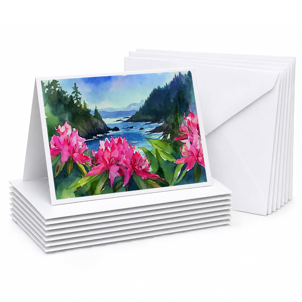 Washington Coast Rhododendrons in Watercolor Greeting Cards Pack of 8 Blank Cards with Envelopes Whimsical A7 Size 5x7