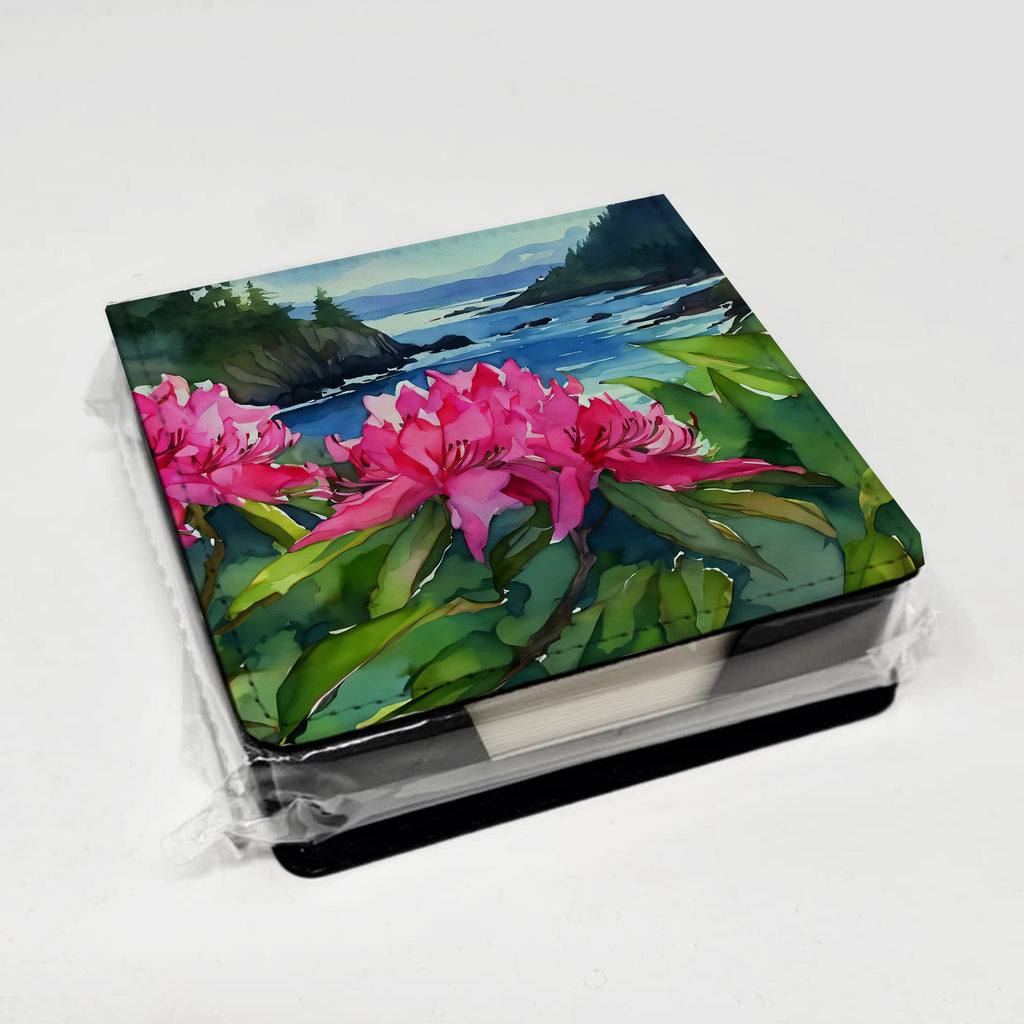 Washington Coast Rhododendrons in Watercolor PU Leather Note Paper Holder with Artist-Designed Cover, Desk Accessory, Office Gift