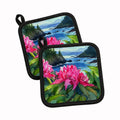 Washington Coast Rhododendrons in Watercolor Pot Holder Set of 2 Heat Resistant Quilted Hot Pads 7.5 x 7.5 Inch, Insulated Kitchen Trivets for Cooking & Baking