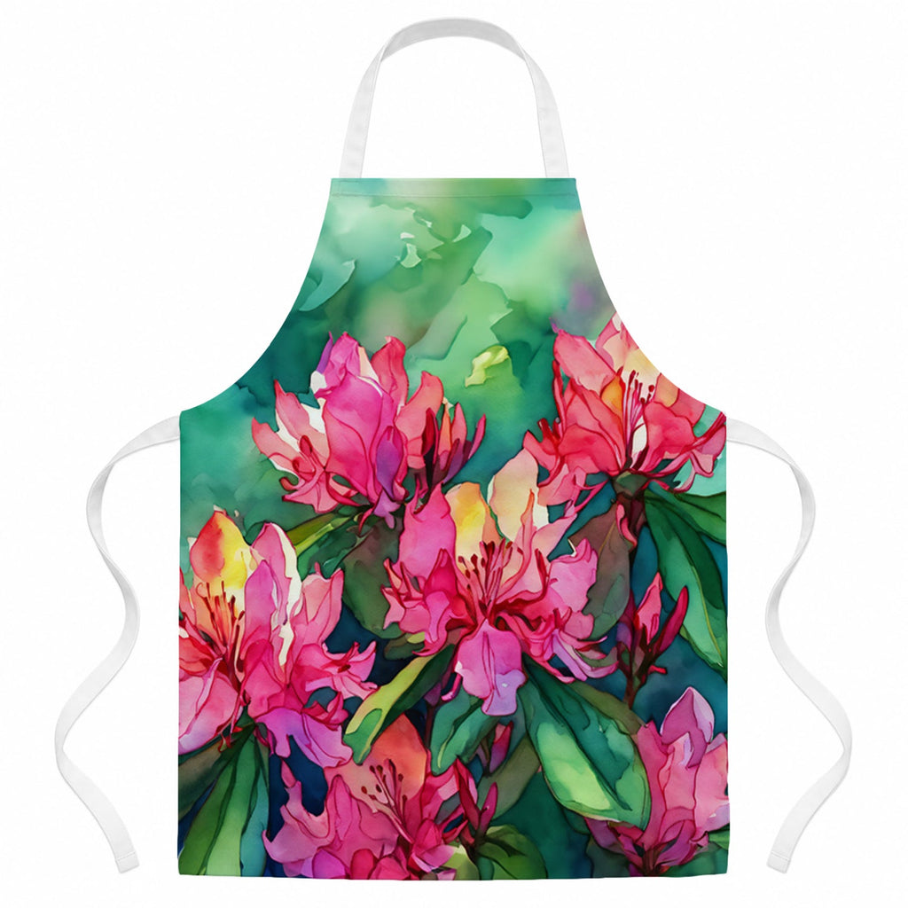 West Virginia Rhododendrons in Watercolor Apron Cooking Kitchen Server Baking Crafts Gardening for Adult Women Men, Unisex, Large, Multicolor