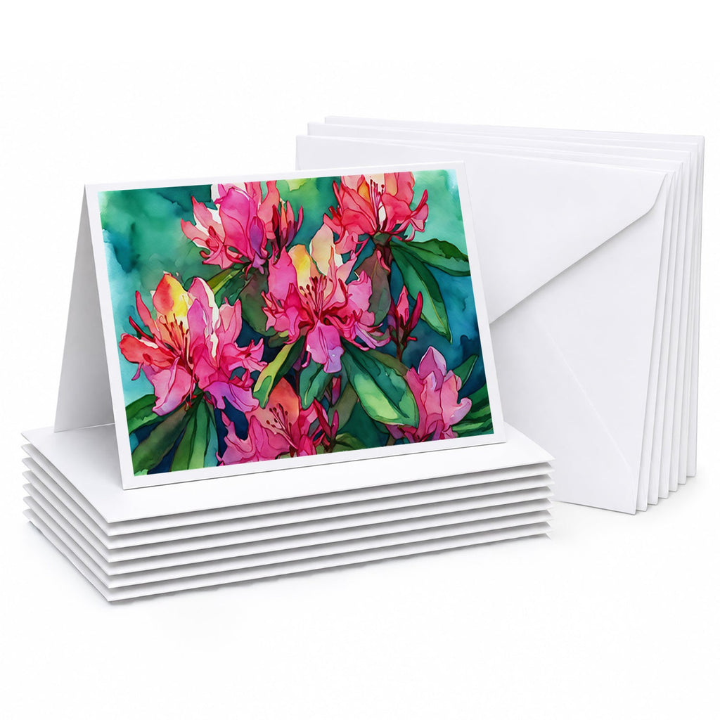 West Virginia Rhododendrons in Watercolor Greeting Cards Pack of 8 Blank Cards with Envelopes Whimsical A7 Size 5x7