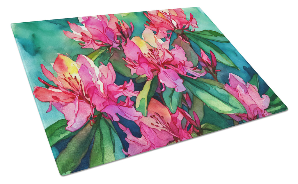 West Virginia Rhododendrons in Watercolor Cutting Board Tempered Glass Kitchen Cutting Surface, Heat Resistant Chopping, Non-Slip Feet, Food Prep & Serving