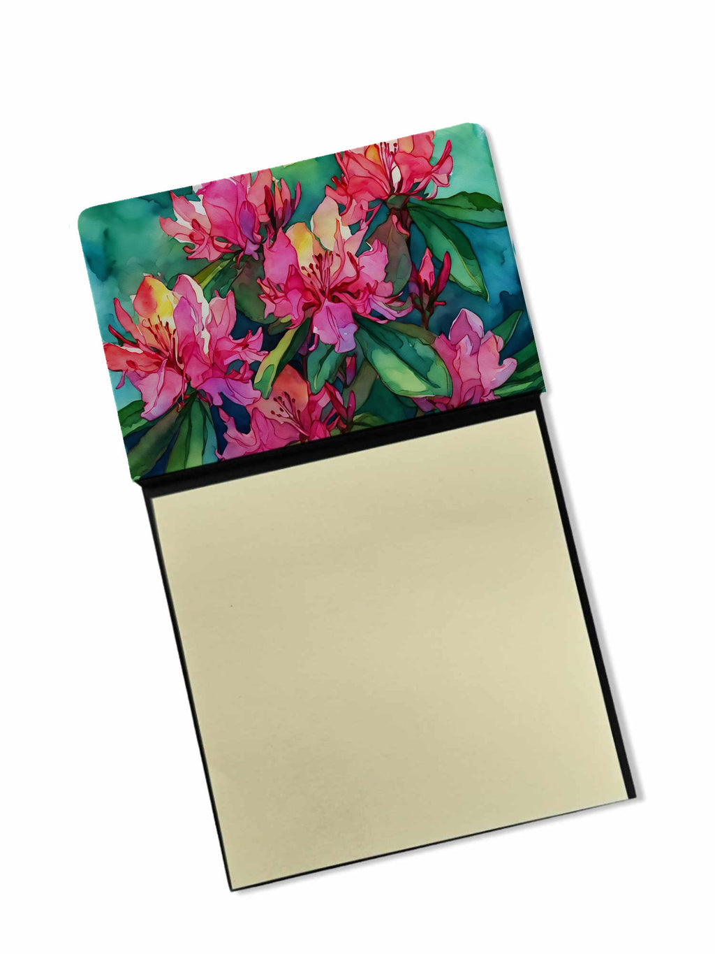 West Virginia Rhododendrons in Watercolor Watercolor Sticky Note Holder Refillable Dispenser Desk Accessory 3x3 Pad Gift