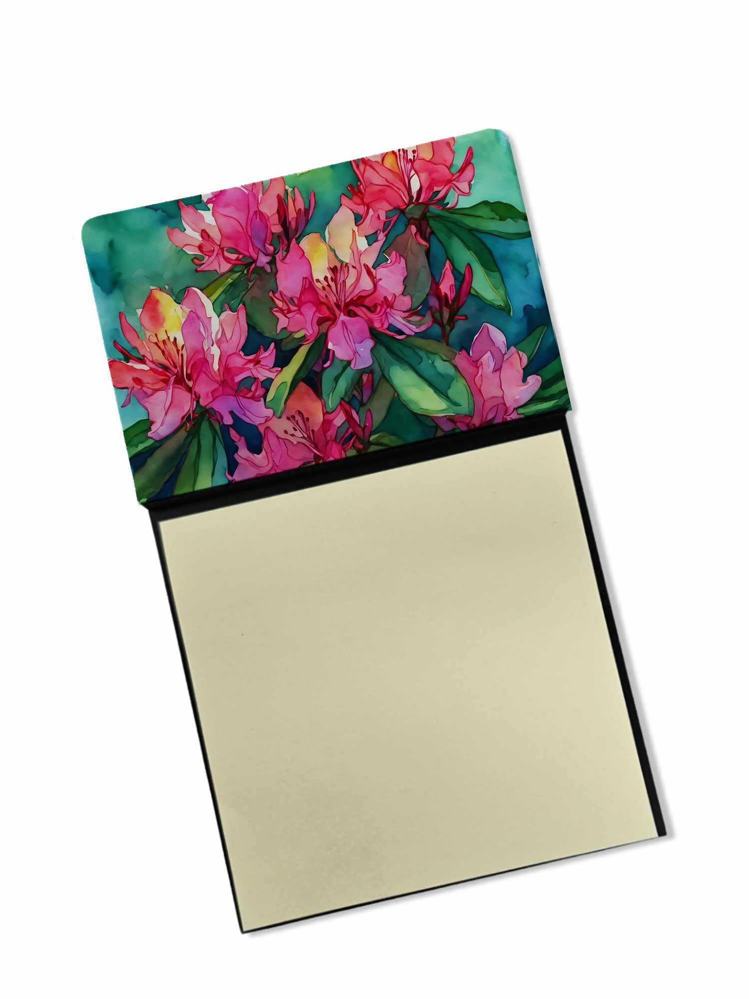West Virginia Rhododendrons in Watercolor Watercolor Sticky Note Holder Refillable Dispenser Desk Accessory 3x3 Pad Gift