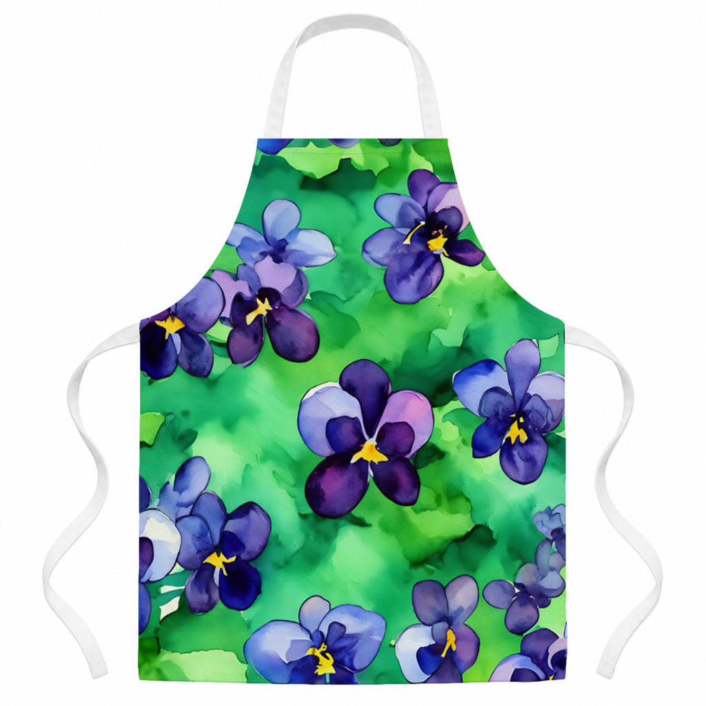 Wisconsin Wood Violets in Watercolor Apron Cooking Kitchen Server Baking Crafts Gardening for Adult Women Men, Unisex, Large, Multicolor