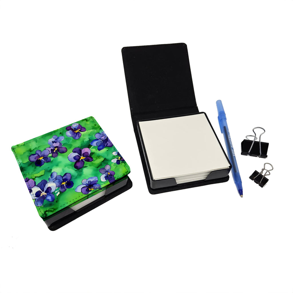 Wisconsin Wood Violets in Watercolor PU Leather Note Paper Holder with Artist-Designed Cover, Desk Accessory, Office Gift