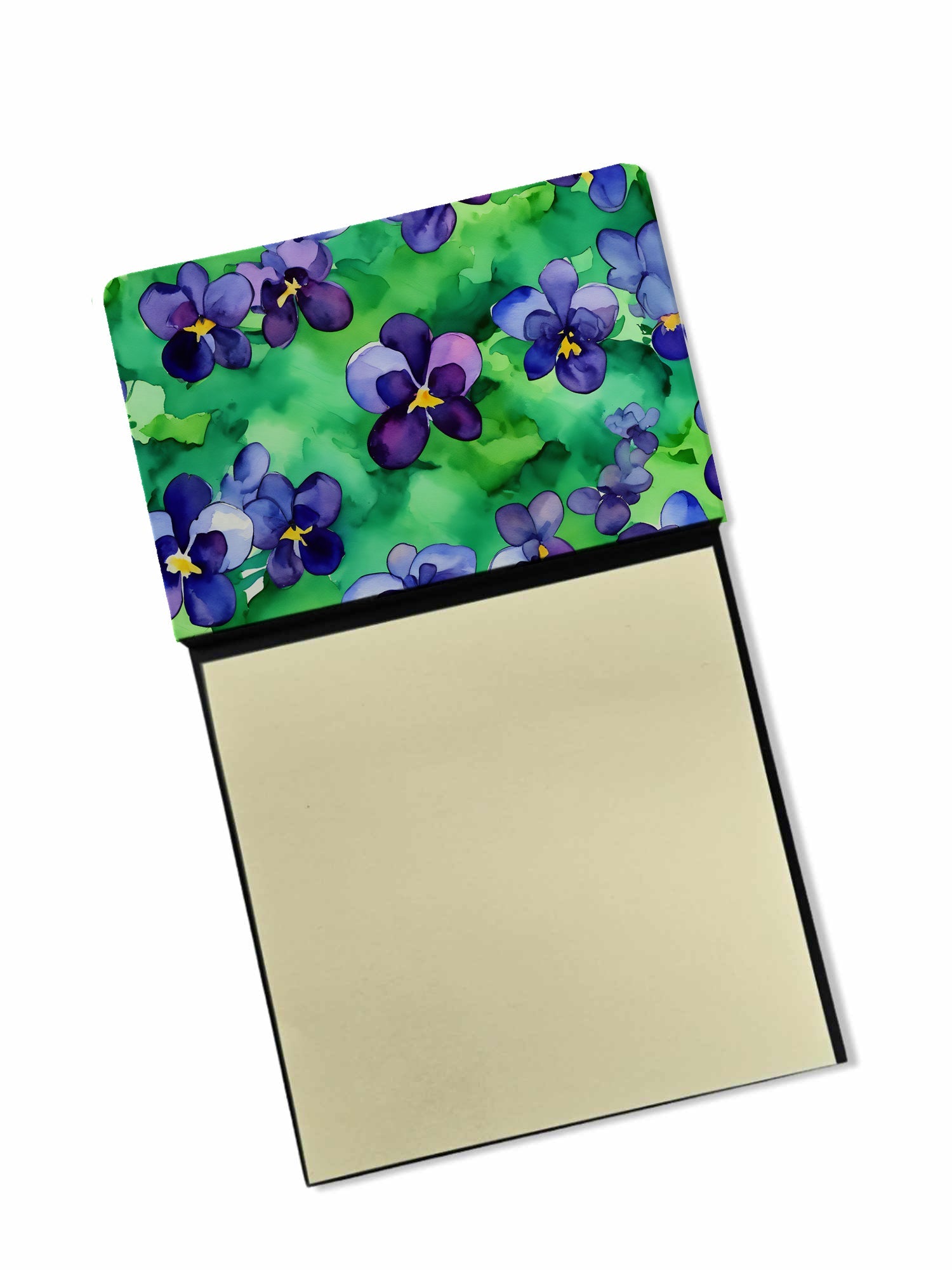 Wisconsin Wood Violets in Watercolor Watercolor Sticky Note Holder Refillable Dispenser Desk Accessory 3x3 Pad Gift