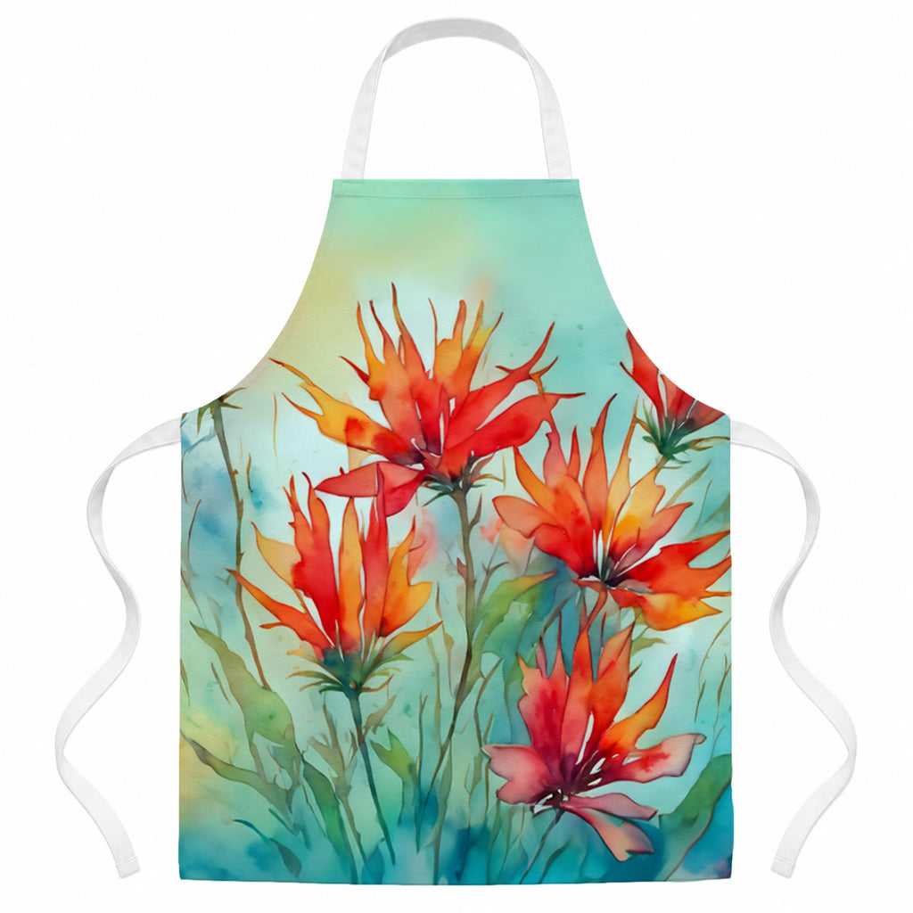 Wyoming Indian Paintbrush in Watercolor Apron Cooking Kitchen Server Baking Crafts Gardening for Adult Women Men, Unisex, Large, Multicolor