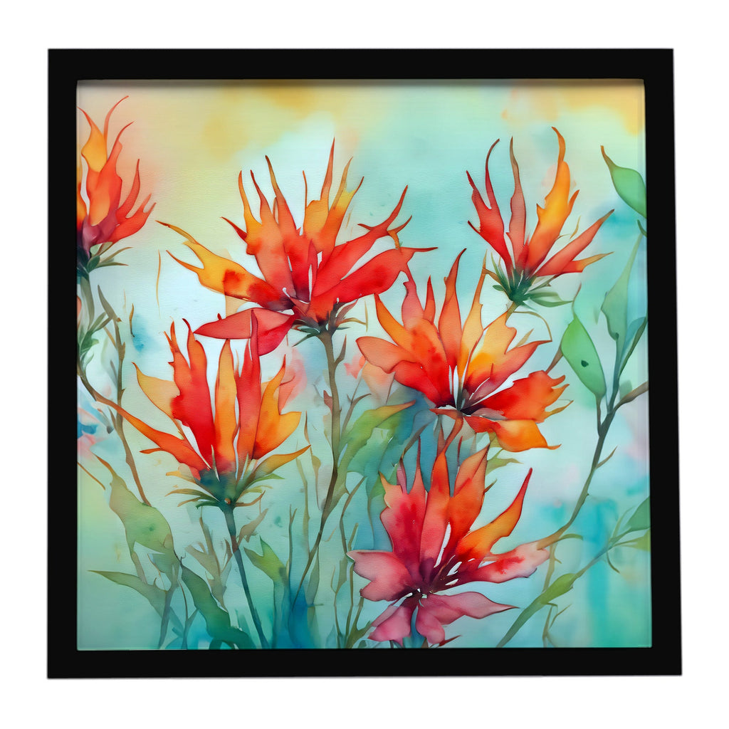 Wyoming Indian Paintbrush in Watercolor Framed Metal Print Bathroom, Kitchen, Office, Home Decor Wall Art Ready to Hang, Square, 8X8