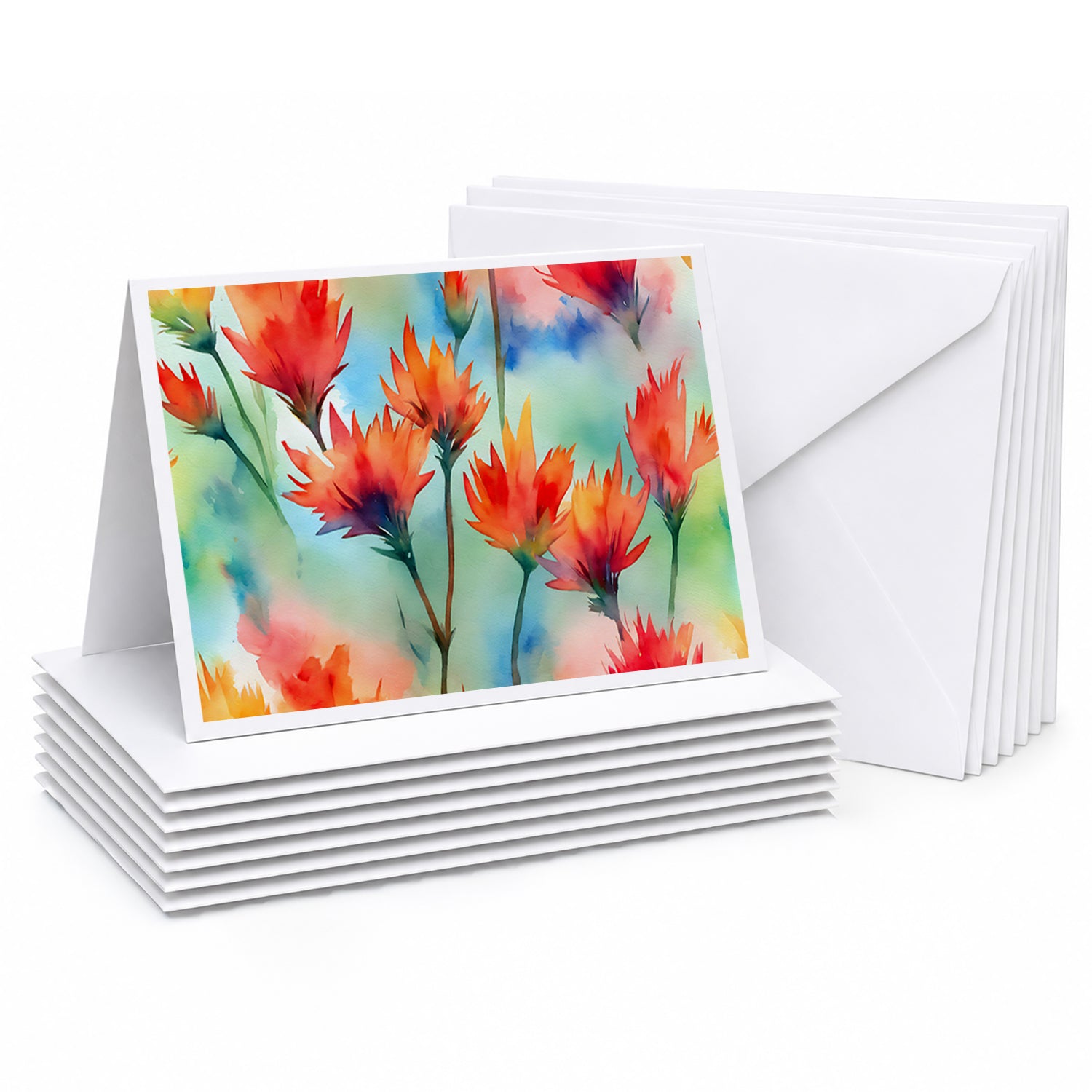 Wyoming Indian Paintbrush in Watercolor Greeting Cards Pack of 8 Blank Cards with Envelopes Whimsical A7 Size 5x7