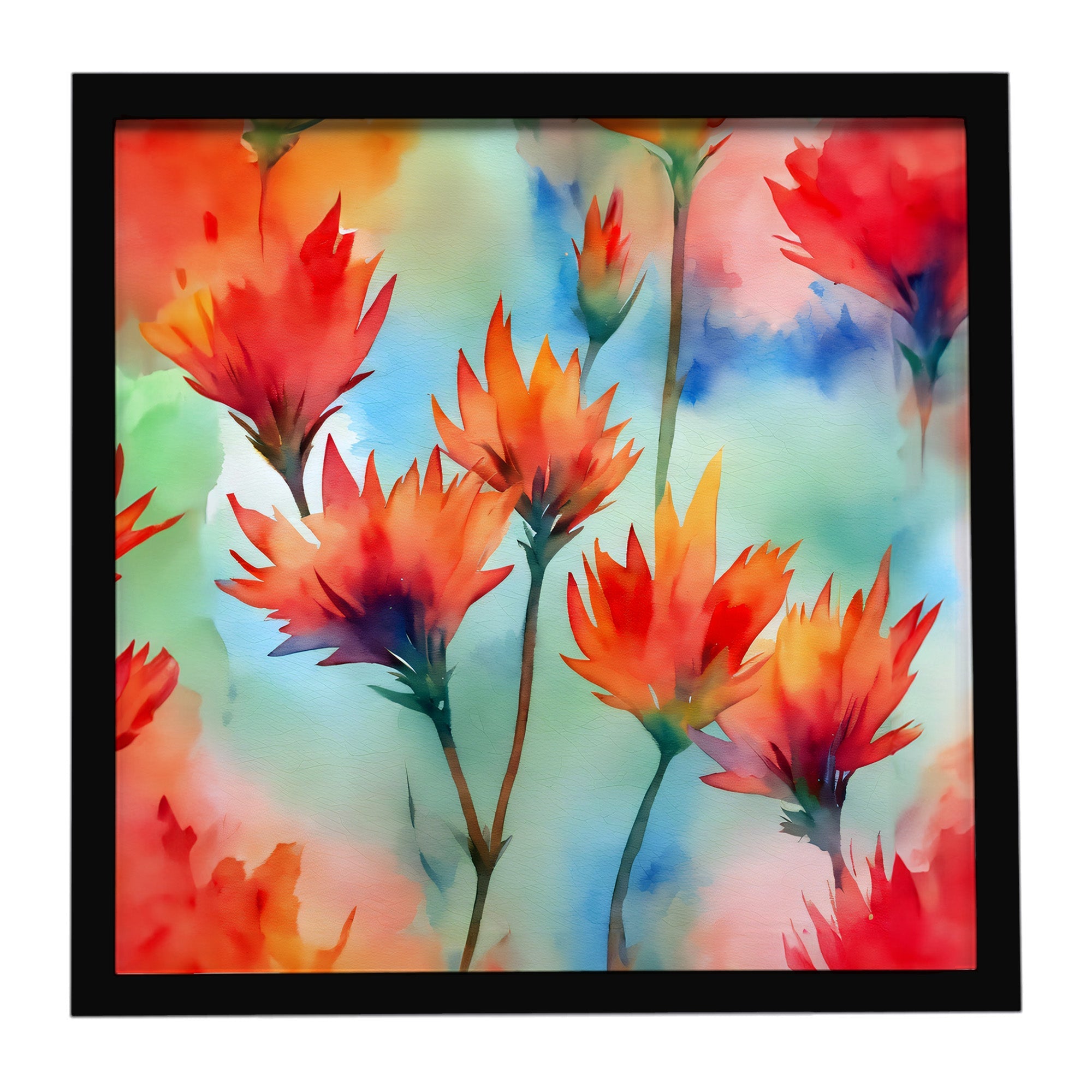 Wyoming Indian Paintbrush in Watercolor Framed Metal Print Bathroom, Kitchen, Office, Home Decor Wall Art Ready to Hang, Square, 8X8