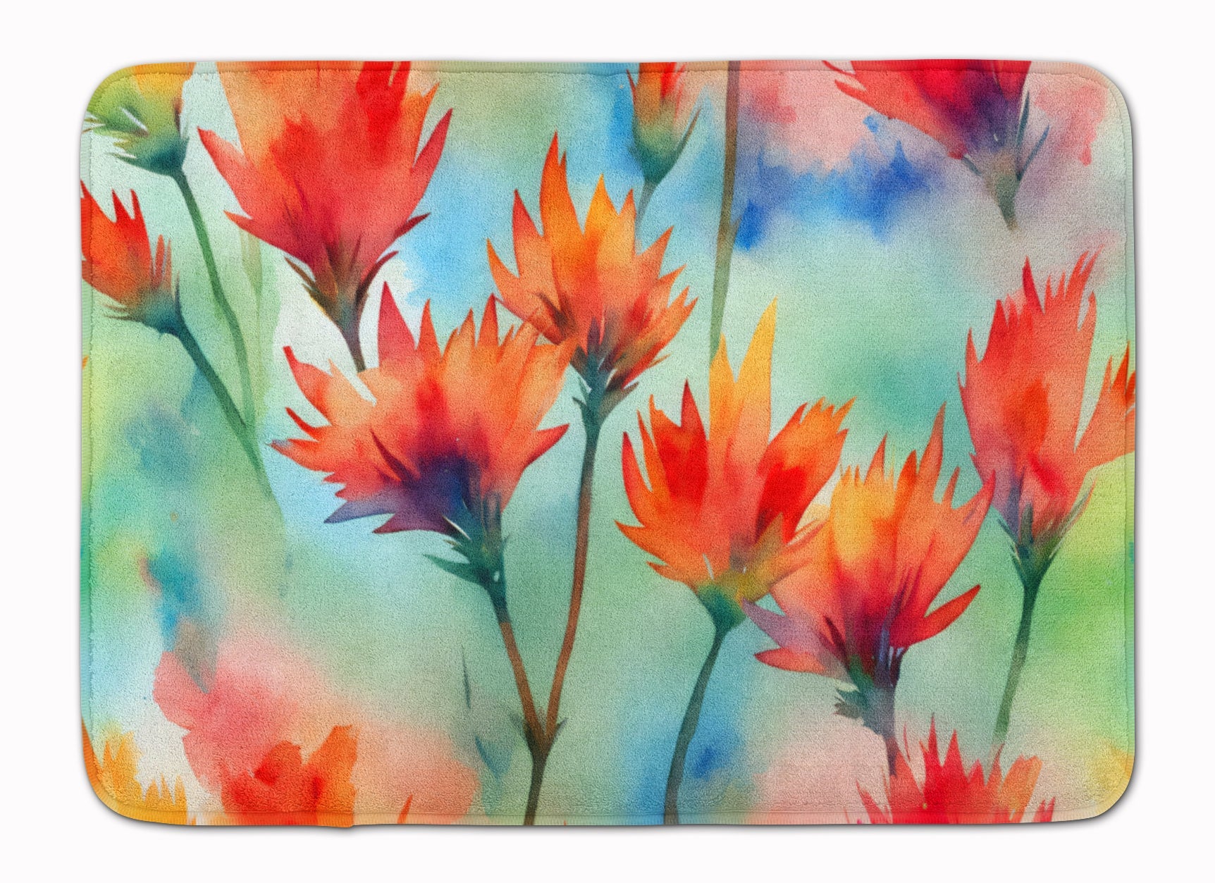 Wyoming Indian Paintbrush in Watercolor Memory Foam Kitchen Mat Machine Washable Anti-Fatigue Cushion Comfort Bath or Kitchen Rug