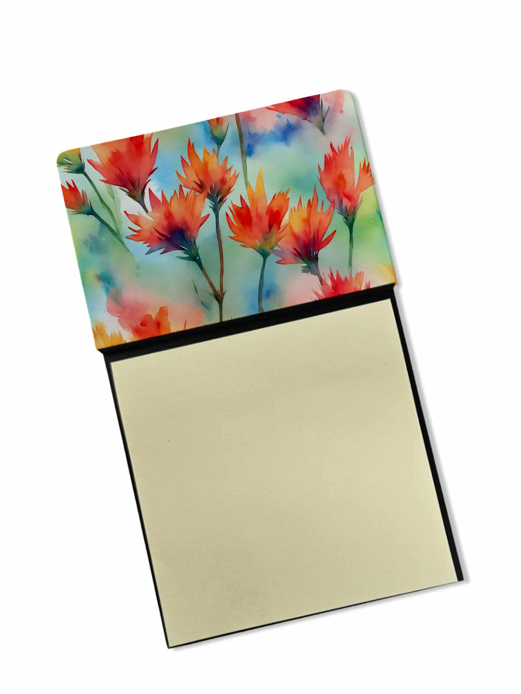 Wyoming Indian Paintbrush in Watercolor Watercolor Sticky Note Holder Refillable Dispenser Desk Accessory 3x3 Pad Gift