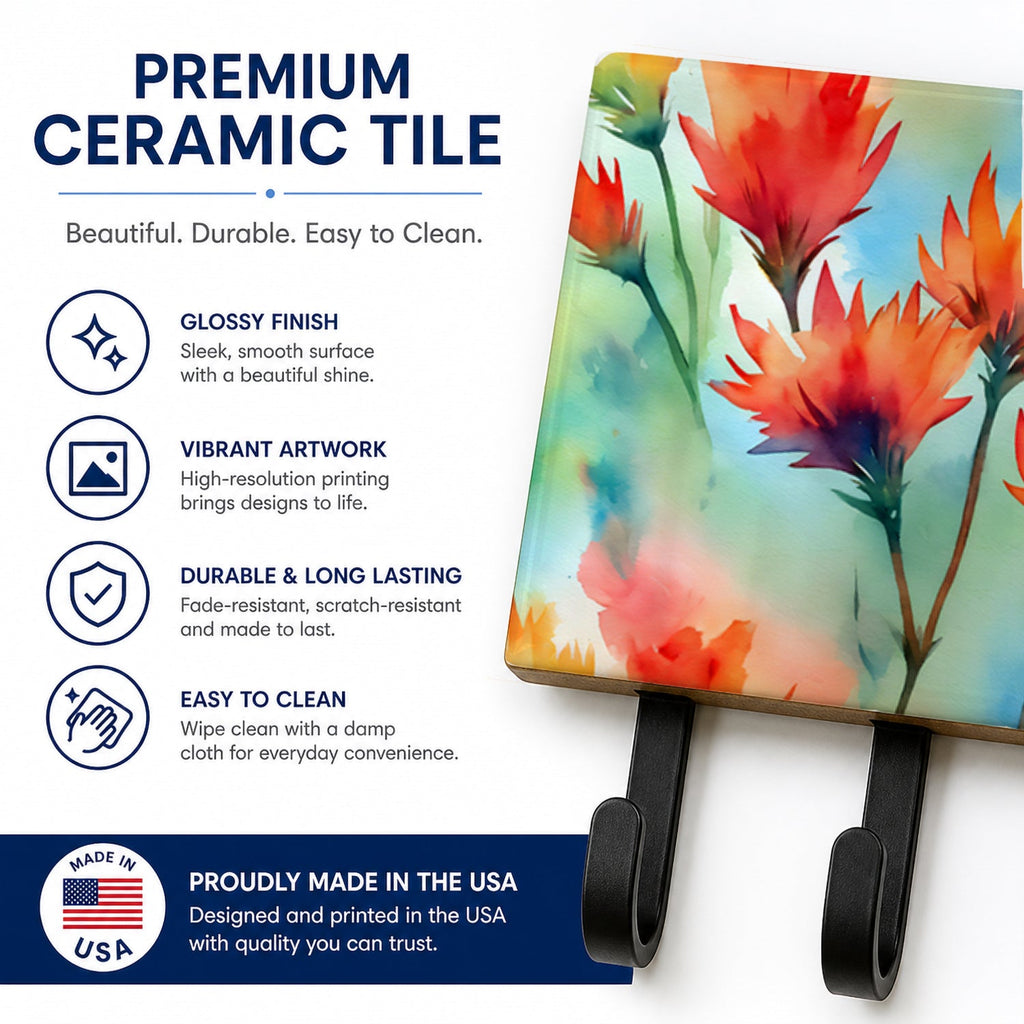 Wyoming Indian Paintbrush in Watercolor Leash or Key Holder Wall Hooks, Coat Rack Wall Mount, for Hanging Keys, Towels, Aprons, Leashes