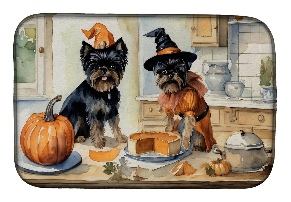 Affenpinscher Fall Kitchen Pumpkins Dish Drying Mat Absorbent Dish Drying Mat Pad for Kitchen Counter Dish Drainer Mat for Countertop, 14 x 21", Multicolor