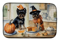 Affenpinscher Fall Kitchen Pumpkins Dish Drying Mat Absorbent Dish Drying Mat Pad for Kitchen Counter Dish Drainer Mat for Countertop, 14 x 21", Multicolor