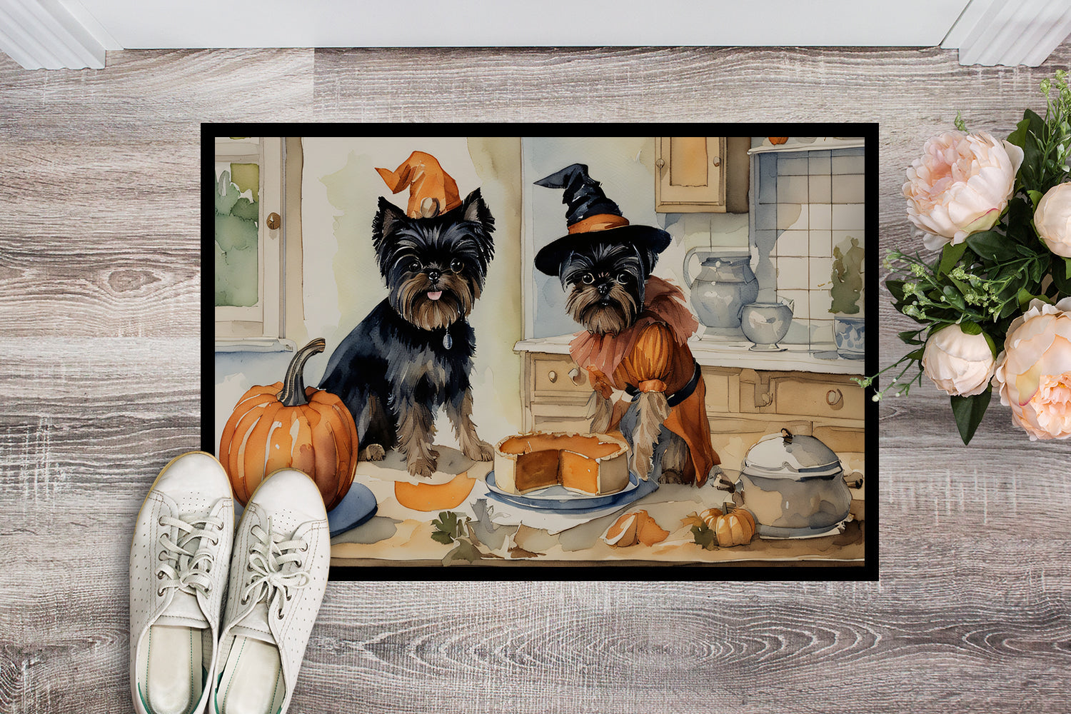Affenpinscher Fall Kitchen Pumpkins Doormat Indoor Outdoor 18H X 27W Front Door Mat Rugs for Entryway, Non Slip Washable
