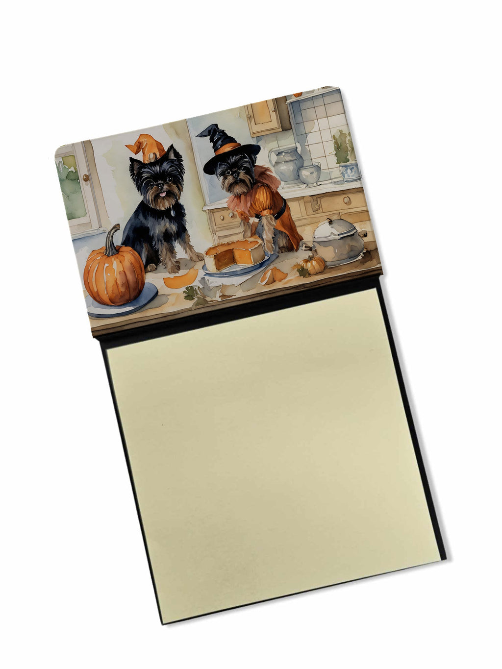 Affenpinscher Fall Kitchen Pumpkins Watercolor Sticky Note Holder Refillable Dispenser Desk Accessory 3x3 Pad Gift