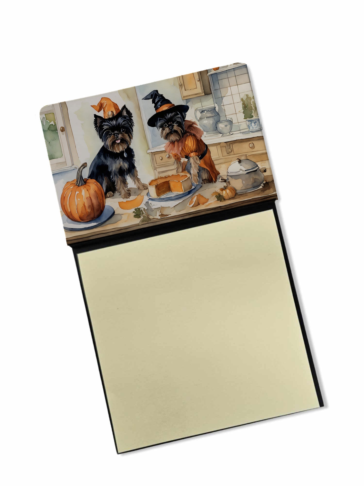 Affenpinscher Fall Kitchen Pumpkins Watercolor Sticky Note Holder Refillable Dispenser Desk Accessory 3x3 Pad Gift