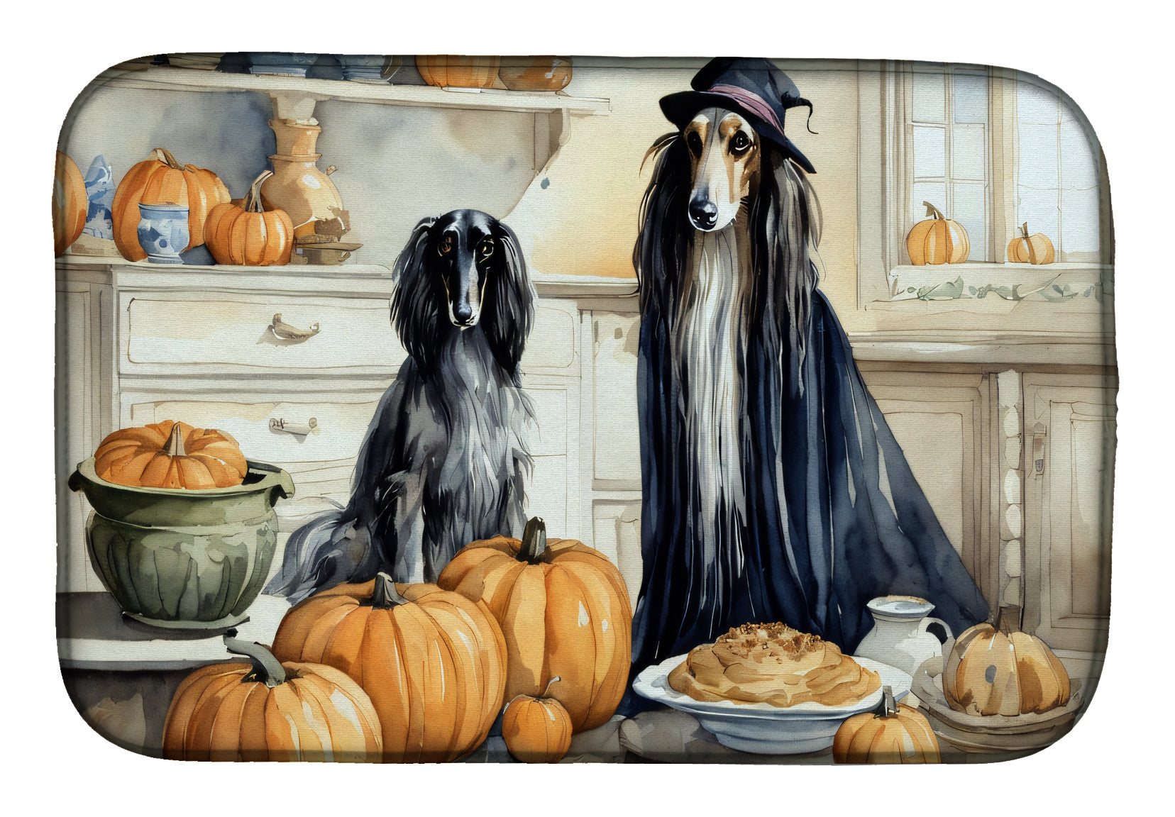 Afghan Hound Fall Kitchen Pumpkins Dish Drying Mat Absorbent Dish Drying Mat Pad for Kitchen Counter Dish Drainer Mat for Countertop, 14 x 21", Multicolor