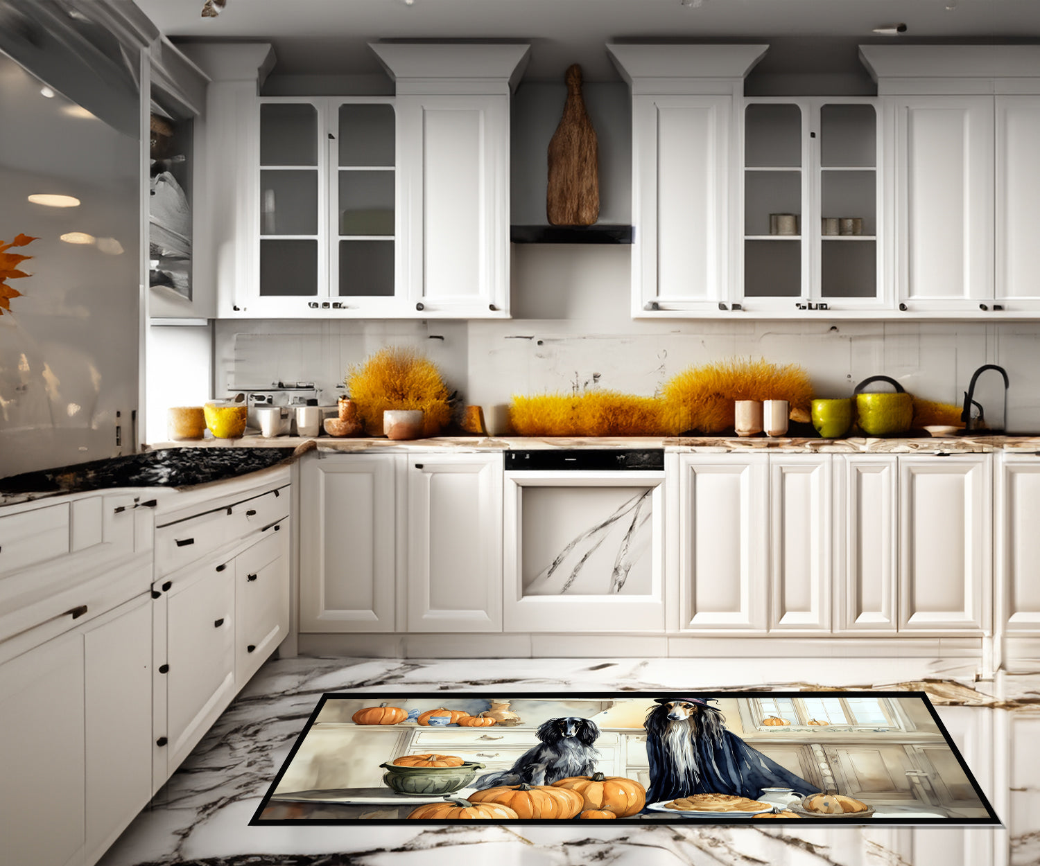 Afghan Hound Fall Kitchen Pumpkins Runner Mat 28x58 Front Door Mat Indoor Outdoor Rugs for Entryway Hallway Foyer Non Slip Washable Wide Doormat