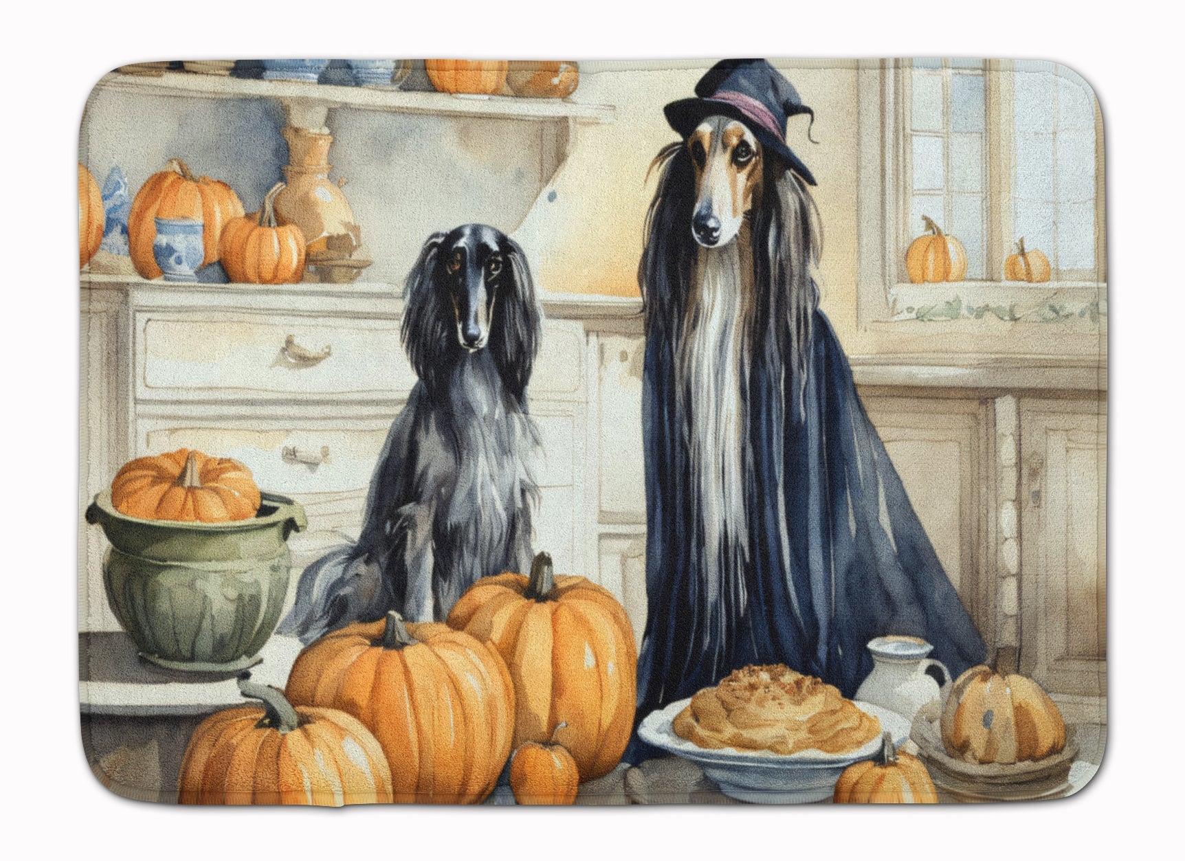 Afghan Hound Fall Kitchen Pumpkins Memory Foam Kitchen Mat Machine Washable Anti-Fatigue Cushion Comfort Bath or Kitchen Rug