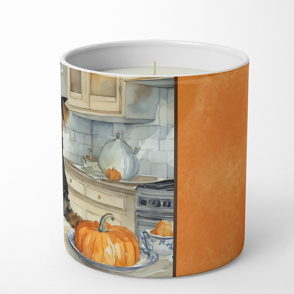 Airedale Terrier Fall Kitchen Pumpkins Decorative Soy Candle Nature Soy Wax Essential Oil Home Decor Ideal for Bedroom Kitchen Bath Office Gift, 10 oz