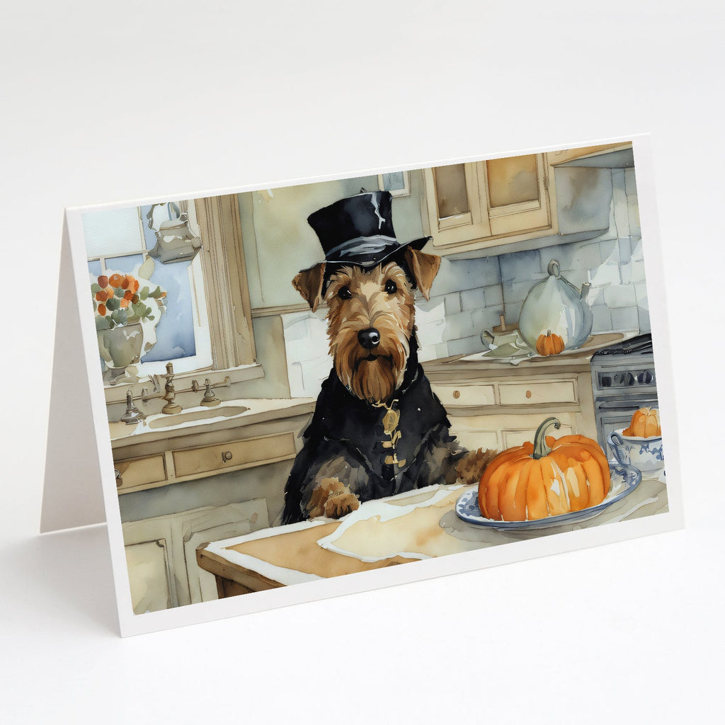 Airedale Terrier Fall Kitchen Pumpkins Greeting Cards Pack of 8 Blank Cards with Envelopes Whimsical A7 Size 5x7
