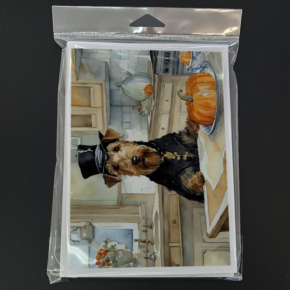 Airedale Terrier Fall Kitchen Pumpkins Greeting Cards Pack of 8 Blank Cards with Envelopes Whimsical A7 Size 5x7