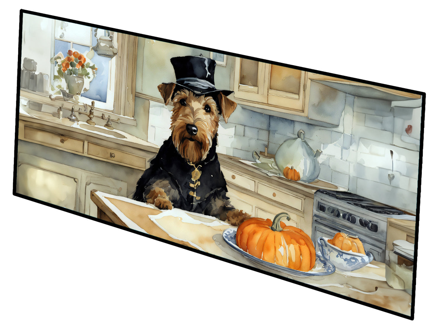 Airedale Terrier Fall Kitchen Pumpkins Runner Mat 28x58 Front Door Mat Indoor Outdoor Rugs for Entryway Hallway Foyer Non Slip Washable Wide Doormat