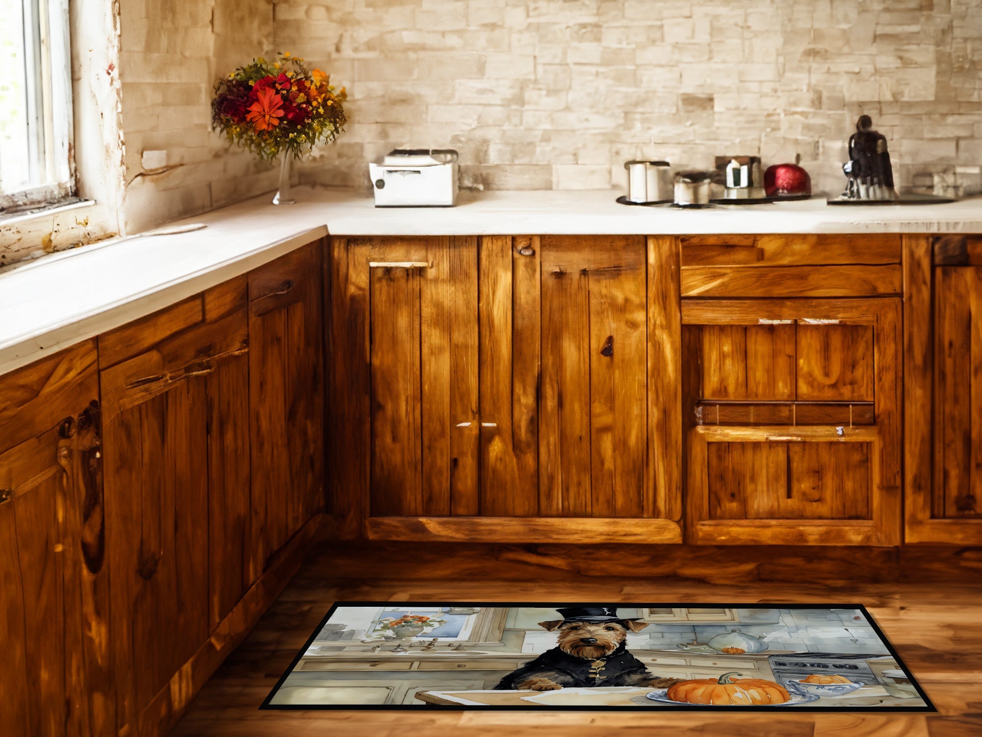 Airedale Terrier Fall Kitchen Pumpkins Runner Mat 28x58 Front Door Mat Indoor Outdoor Rugs for Entryway Hallway Foyer Non Slip Washable Wide Doormat