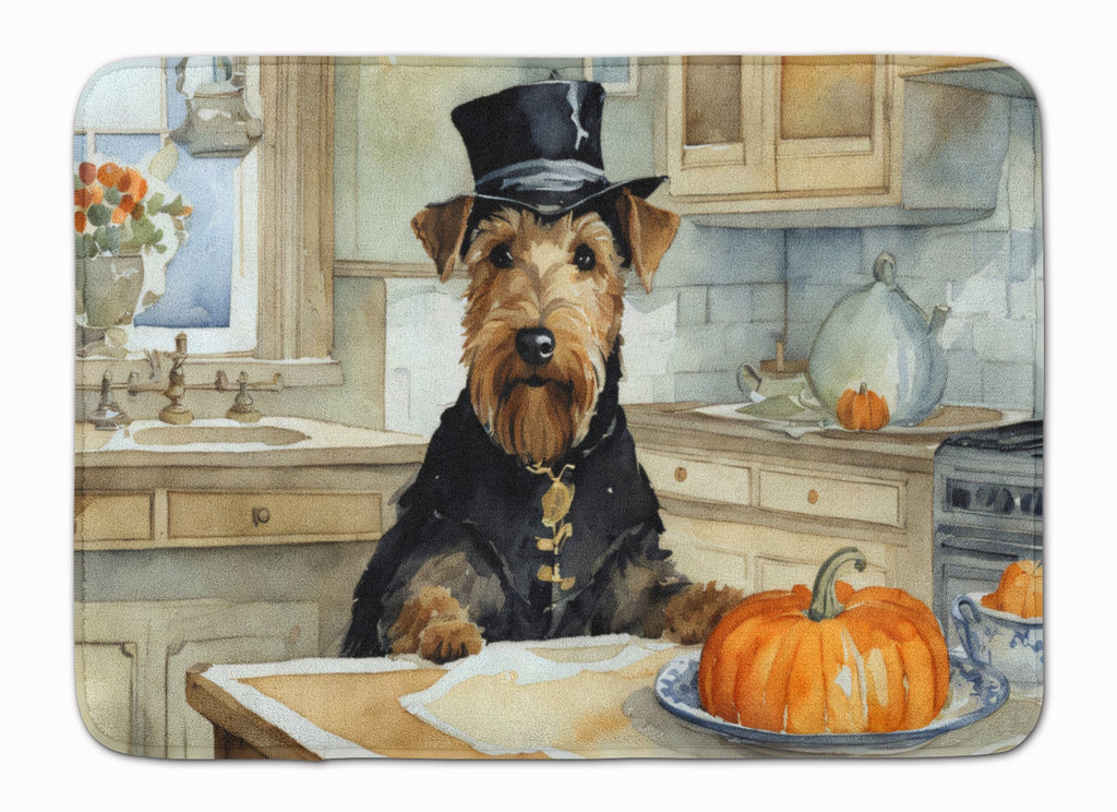 Airedale Terrier Fall Kitchen Pumpkins Memory Foam Kitchen Mat Machine Washable Anti-Fatigue Cushion Comfort Bath or Kitchen Rug