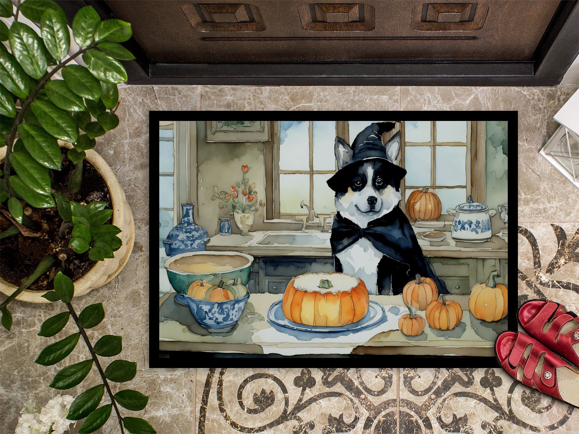 Akita Fall Kitchen Pumpkins Doormat Indoor Outdoor 24H X 36W Front Door Mat Rugs for Entryway, Non Slip Washable Low Pile,