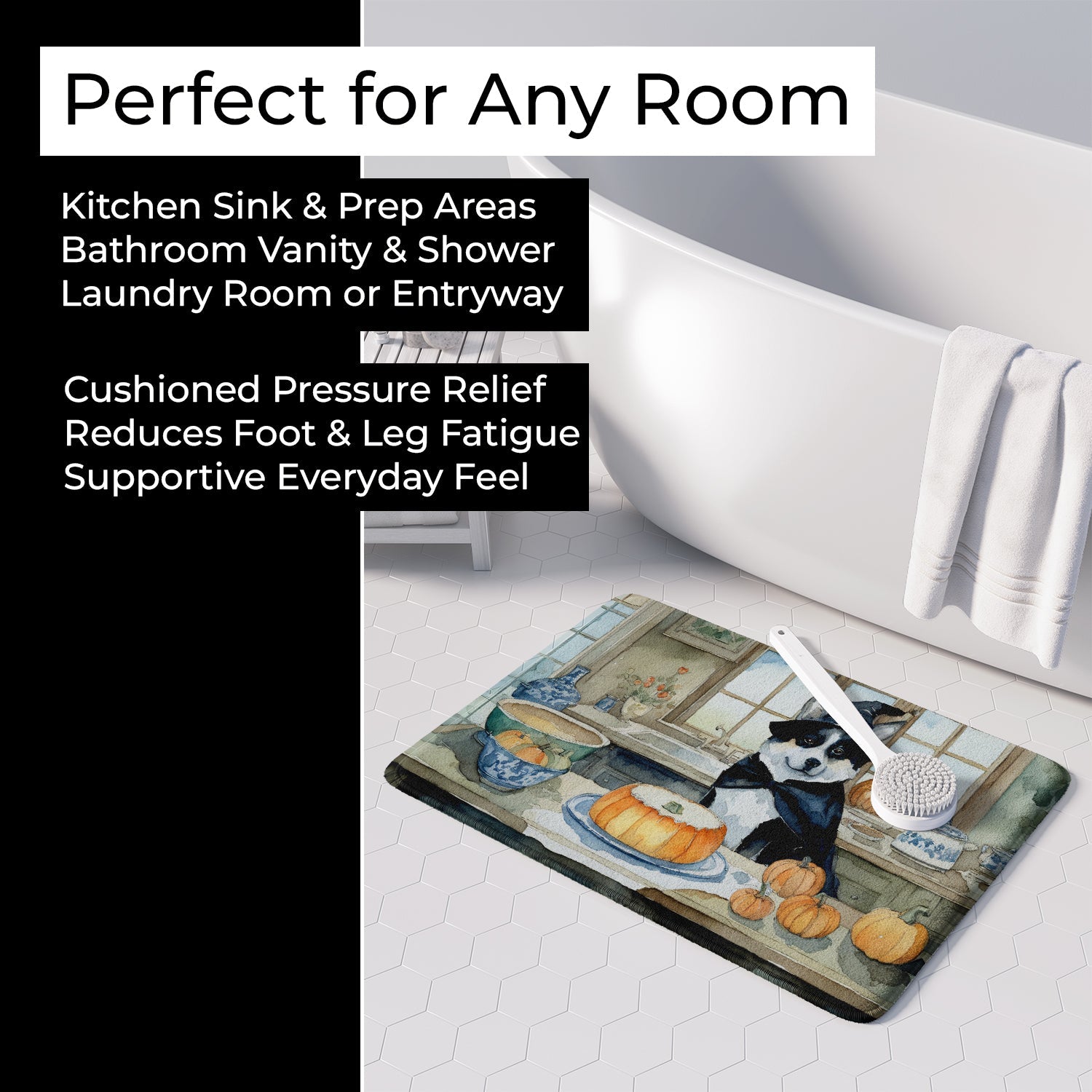 Akita Fall Kitchen Pumpkins Memory Foam Kitchen Mat Machine Washable Anti-Fatigue Cushion Comfort Bath or Kitchen Rug