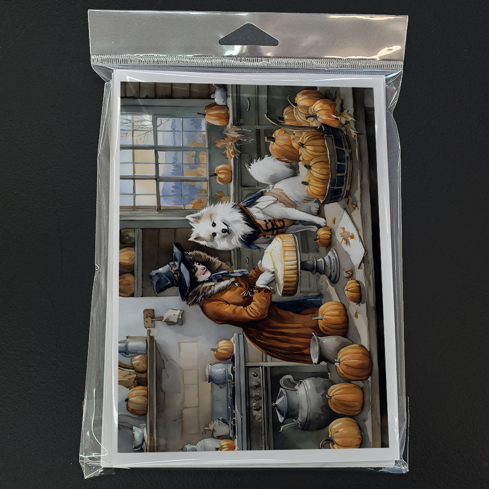 American Eskimo Fall Kitchen Pumpkins Greeting Cards Pack of 8 Blank Cards with Envelopes Whimsical A7 Size 5x7
