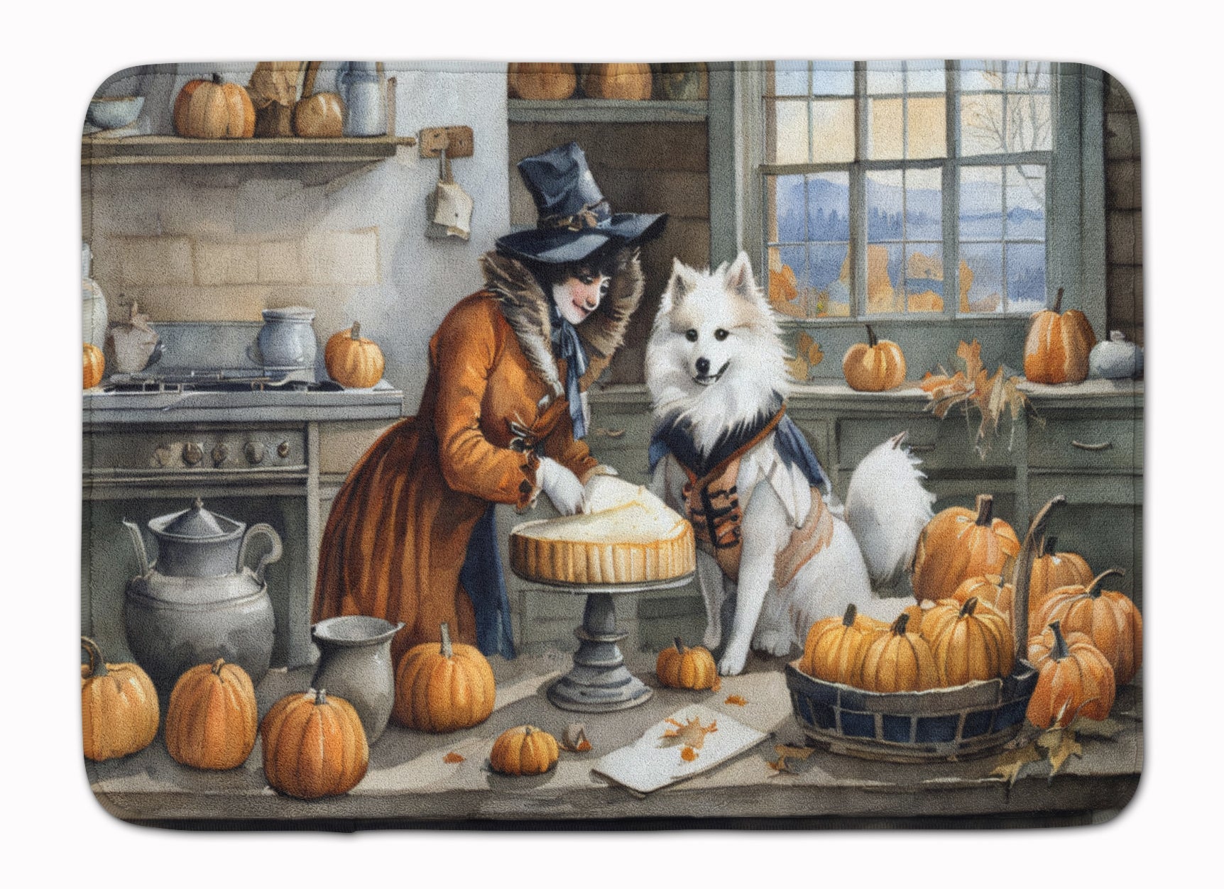 American Eskimo Fall Kitchen Pumpkins Memory Foam Kitchen Mat Machine Washable Anti-Fatigue Cushion Comfort Bath or Kitchen Rug