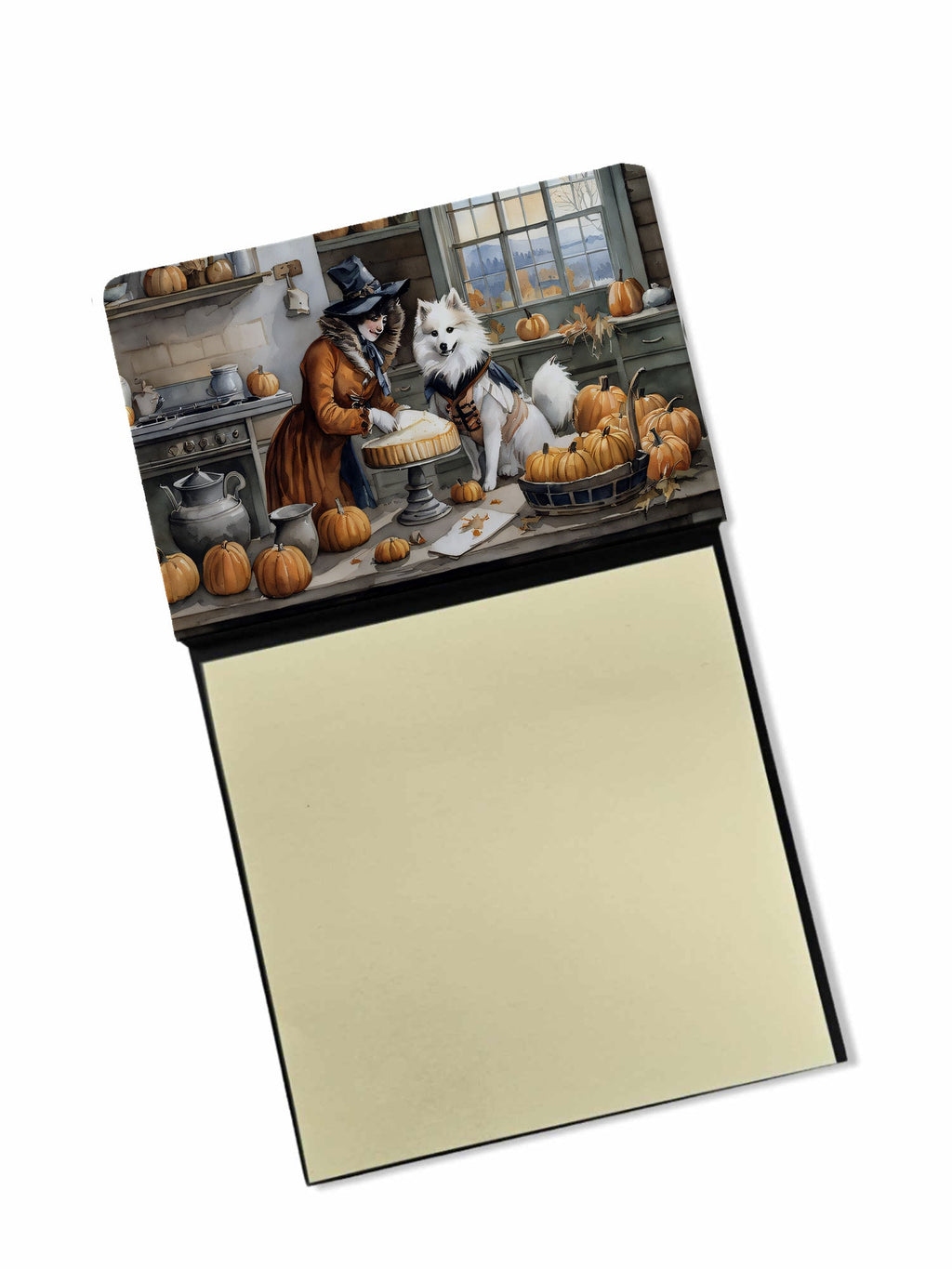American Eskimo Fall Kitchen Pumpkins Watercolor Sticky Note Holder Refillable Dispenser Desk Accessory 3x3 Pad Gift
