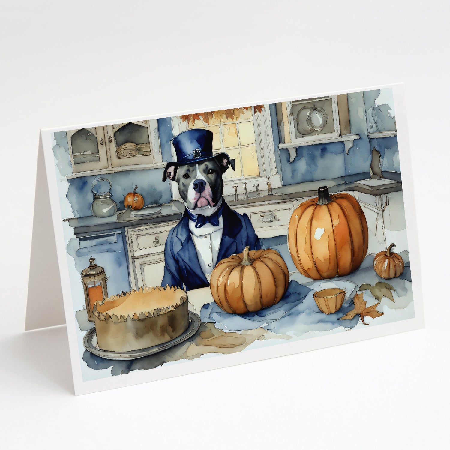 Pit Bull Terrier Fall Kitchen Pumpkins Greeting Cards Pack of 8 Blank Cards with Envelopes Whimsical A7 Size 5x7