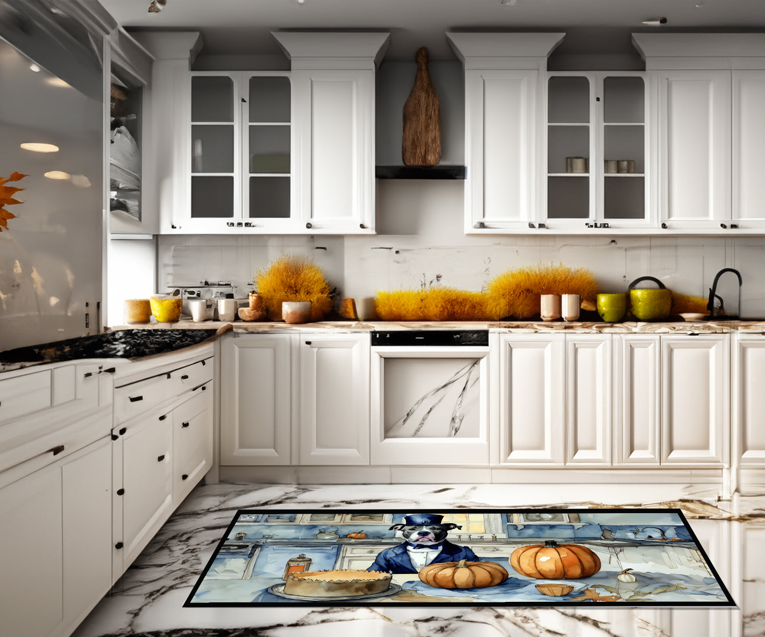 Pit Bull Terrier Fall Kitchen Pumpkins Runner Mat 28x58 Front Door Mat Indoor Outdoor Rugs for Entryway Hallway Foyer Non Slip Washable Wide Doormat