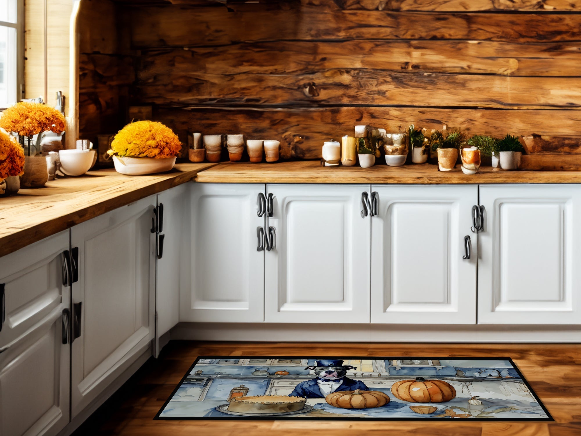 Pit Bull Terrier Fall Kitchen Pumpkins Runner Mat 28x58 Front Door Mat Indoor Outdoor Rugs for Entryway Hallway Foyer Non Slip Washable Wide Doormat