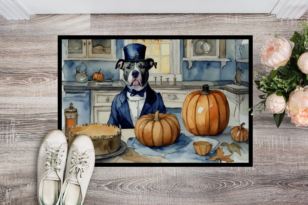 Pit Bull Terrier Fall Kitchen Pumpkins Doormat Indoor Outdoor 24H X 36W Front Door Mat Rugs for Entryway, Non Slip Washable Low Pile,