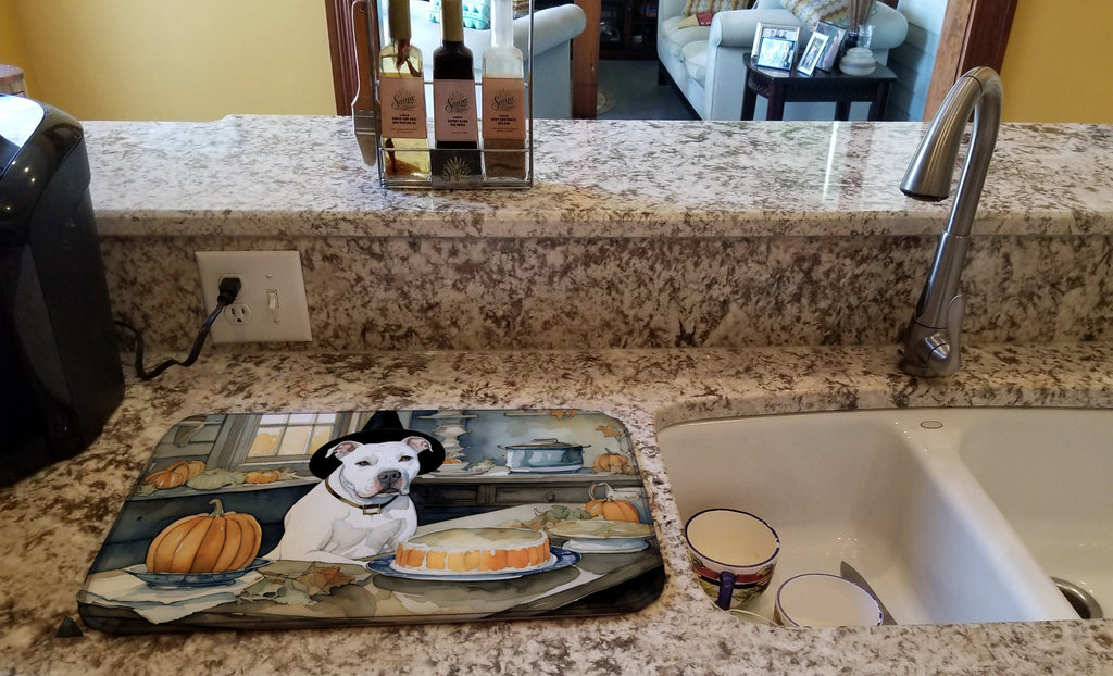 Pit Bull Terrier Fall Kitchen Pumpkins Dish Drying Mat Absorbent Dish Drying Mat Pad for Kitchen Counter Dish Drainer Mat for Countertop, 14 x 21", Multicolor