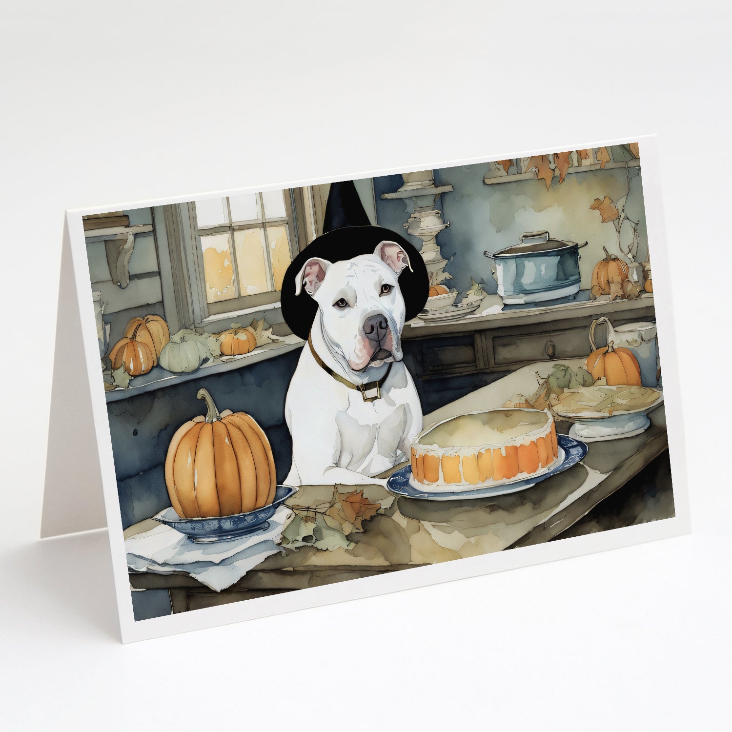 Pit Bull Terrier Fall Kitchen Pumpkins Greeting Cards Pack of 8 Blank Cards with Envelopes Whimsical A7 Size 5x7