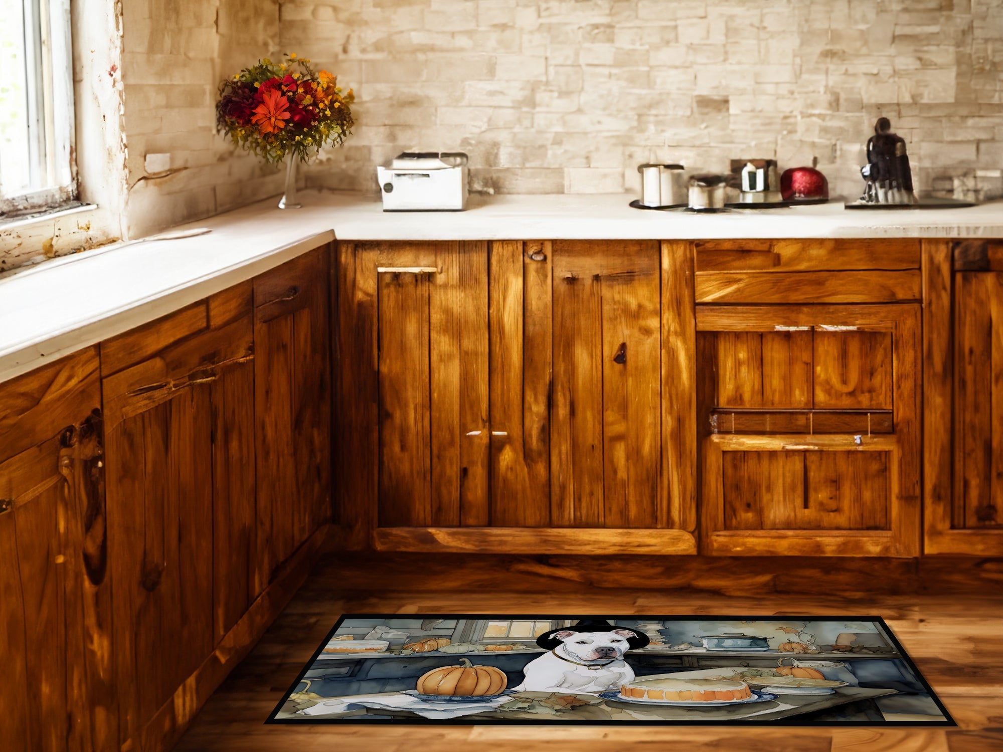 Pit Bull Terrier Fall Kitchen Pumpkins Runner Mat 28x58 Front Door Mat Indoor Outdoor Rugs for Entryway Hallway Foyer Non Slip Washable Wide Doormat