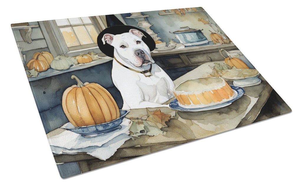 Pit Bull Terrier Fall Kitchen Pumpkins Cutting Board Tempered Glass Kitchen Cutting Surface, Heat Resistant Chopping, Non-Slip Feet, Food Prep & Serving