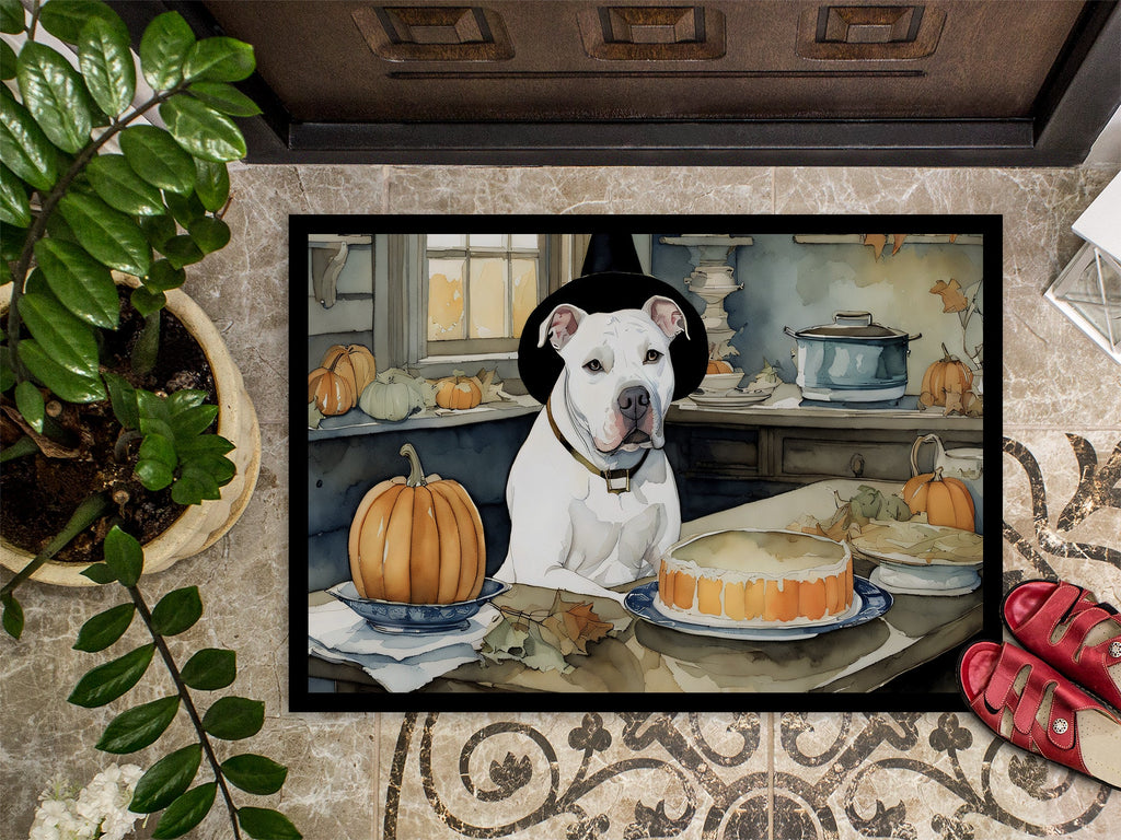 Pit Bull Terrier Fall Kitchen Pumpkins Doormat Indoor Outdoor 18H X 27W Front Door Mat Rugs for Entryway, Non Slip Washable